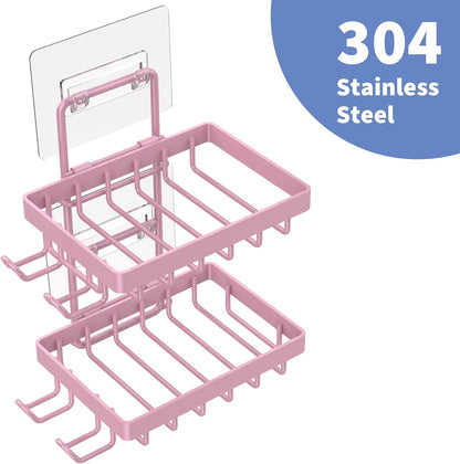 Moforoco Double Soap Bar Holder for Shower, No Drilling, 304 Stainless Steel, Wall Mounted Soap Holder with 4 Hooks and Razor Holder, Shower Rack Soap Tray Bar Soap for Bathroom Accessories Organizer