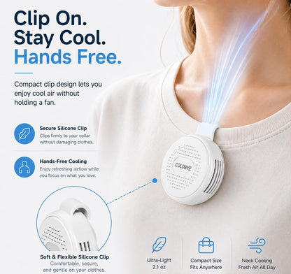 ColdBye Bladeless Shirt Clip Fan for Waist & Clothing, Wearable Personal Cooling Fan with 3 Speeds, USB-C Rechargeable Hands-Free Mini Portable Fan for Work, Travel, Camping & Outdoor Activities
