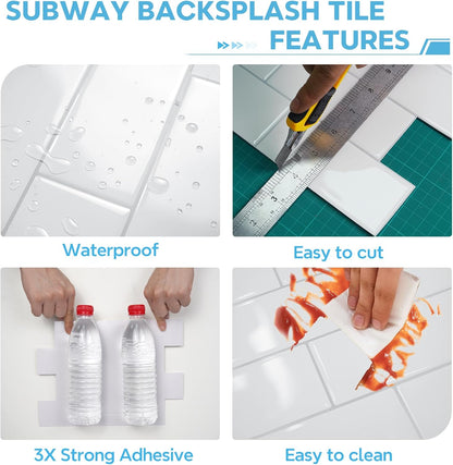 STICKGOO 10 Sheets Subway Tile Peel and Stick Backsplash, Extra Thick 3D Wall Tiles with Commercial-Grade Adhesive for Kitchen, Bathroom, Laundry Room,11.56"x8.38"(White)
