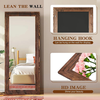 Full Length Mirror 65"x22" with Stand Solid Wood Frame Floor Large Mirror for Living Room, Bedroom Hanging Standing or Leaning Wall-Mounted, New Black