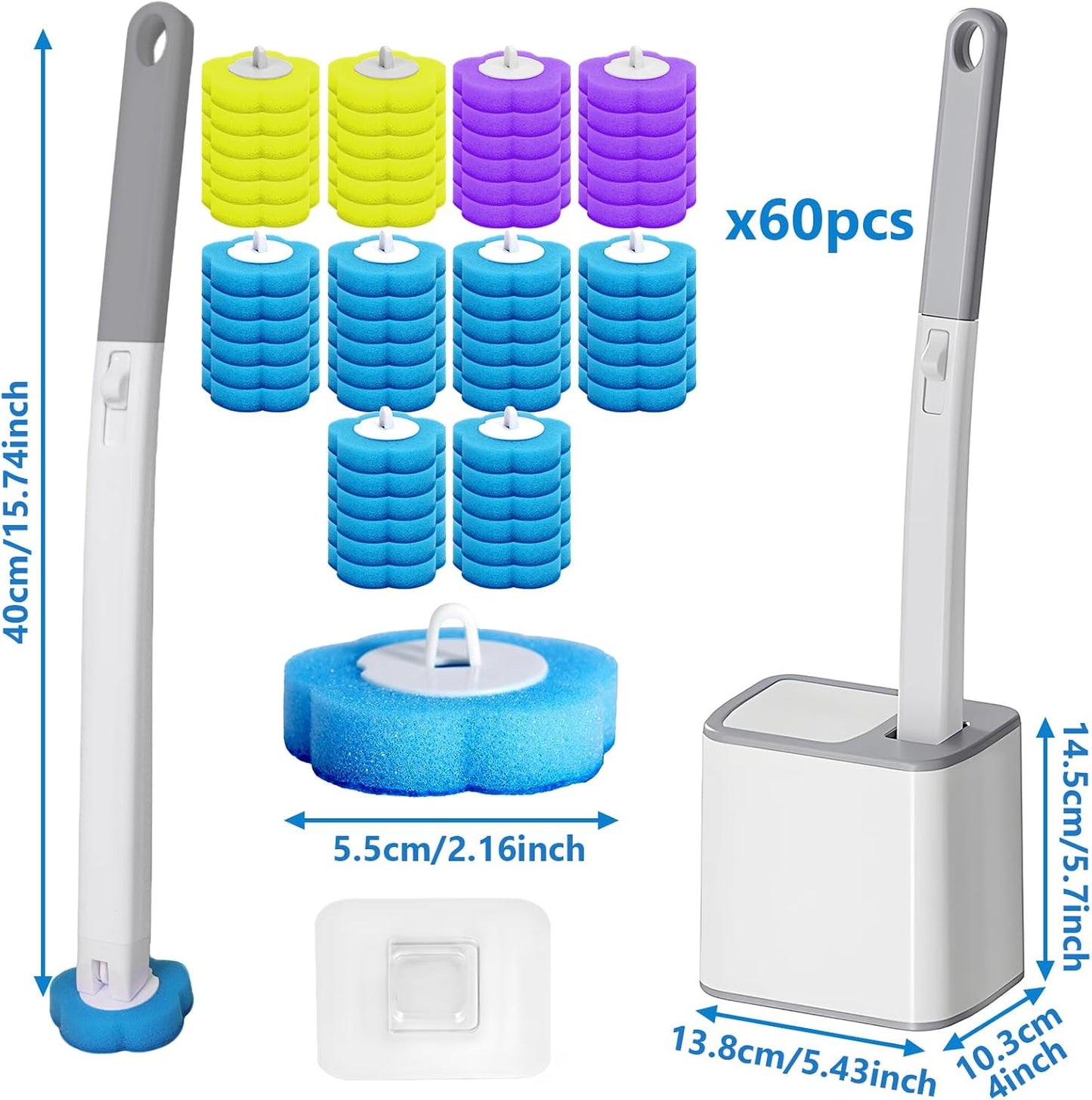 2 Pack Disposable Toilet Brush and Holder Set, Disposable Toilet Cleaning System Extended Handle with 48 Toilet Wand Refills, Toilet Brush for Toilet Bowl Cleaners, Bathroom Cleaning, Bathtub