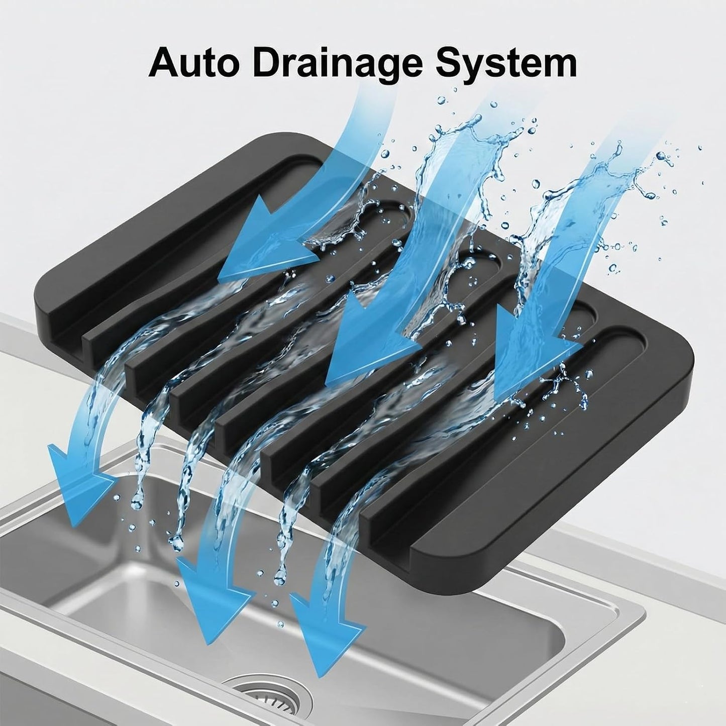 4-Pack Self Draining Soap Dish for Shower Bathroom Waterfall Silicone Soap Saver Tray Sponge Holder for Kitchen Sink Non-Slip Easy Clean (Black and White)
