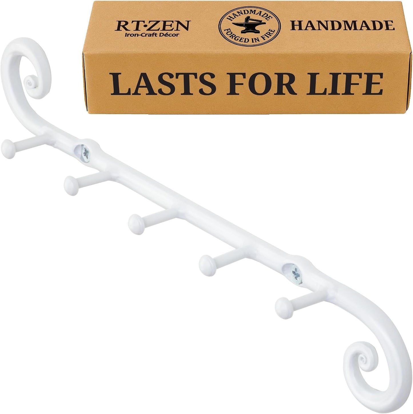 RTZEN Farmhouse Small Key Holder for Wall - Handcrafted Swirl Decorative 5 Key Hooks for Home Entryway - Wrought Iron Wall Mount Rack Purse Coat and Leash Holder or Organizer (Classic Black)
