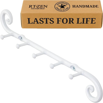 RTZEN Farmhouse Small Key Holder for Wall - Handcrafted Swirl Decorative 5 Key Hooks for Home Entryway - Wrought Iron Wall Mount Rack Purse Coat and Leash Holder or Organizer (Classic Black)