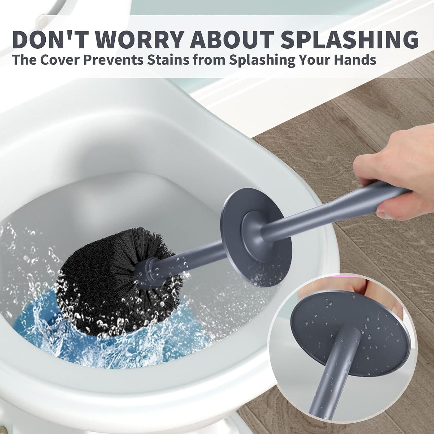 Toilet Brush and Holder 2 Pack, Toilet Bowl Brush with Extra Long Handle, Toilet Scrubber and Covered Holder, Toilet Brushes for Bathroom-Space Saving, Covered Brush, Durable, Deep Cleaning(Black)