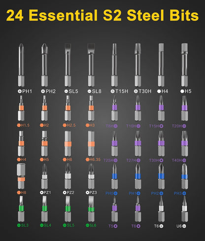 24 in 1 Magnetic Ratchet Screwdriver Set – Multi Bit Precision Repair Tool Kit with Detachable Handle, S2 Steel Bits, Portable Storage Case for Furniture, Computer, Bicycle, Electronics