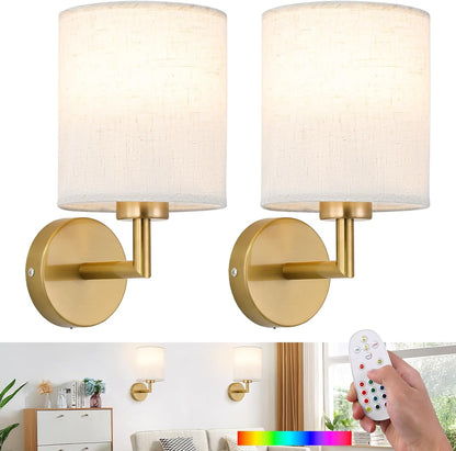 Wireless Wall Sconce Set of 2,Battery Operated Wall Lights with Remote Control,Rechargeable Wall Sconces with LED Bulb,15 Colours Dimmable Wall Lamp for Bedroom Living Room Hallway