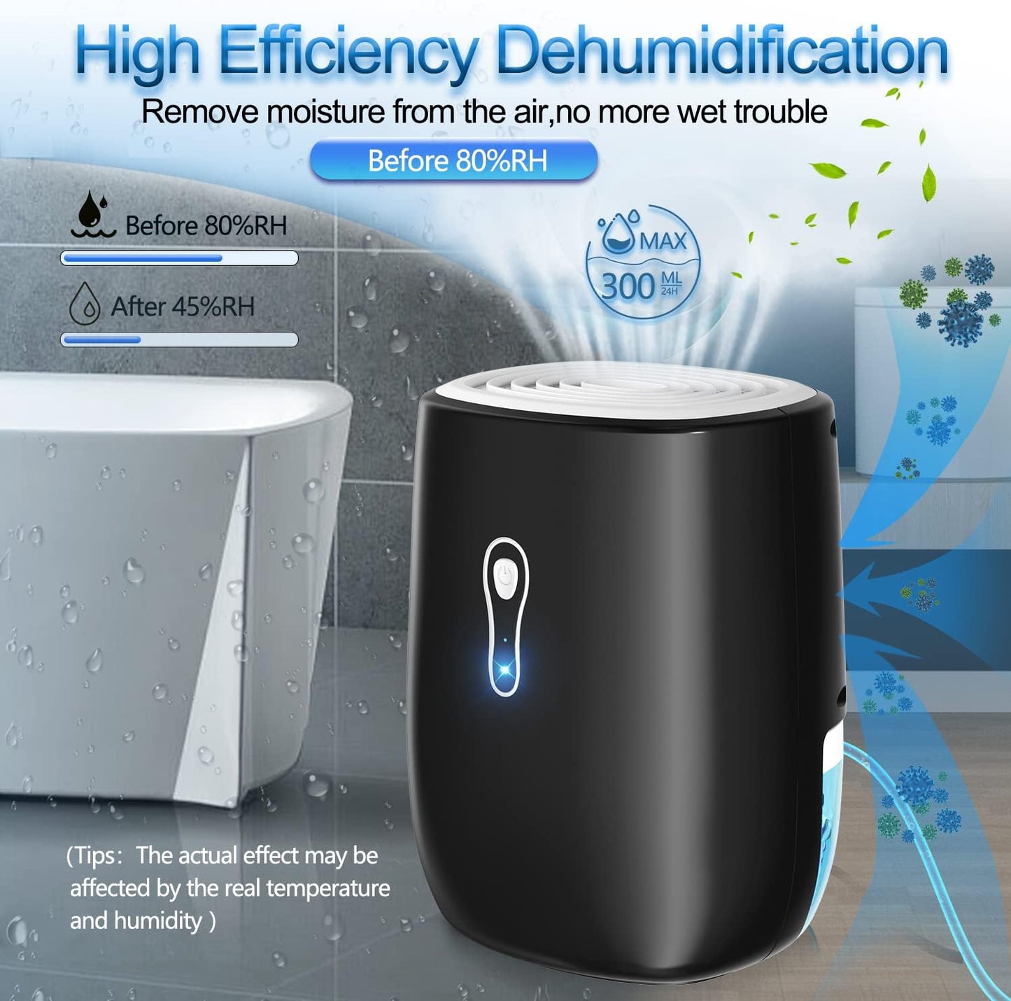 Dehumidifiers for Home 27oz(800ml) Small Auto Shut off Dehumidifiers with Drain Hose,Portable Ultra Quiet Mini Dehumidifier Effective for Bathroom, Basement, Garage, RV, Gun Safe, Closet