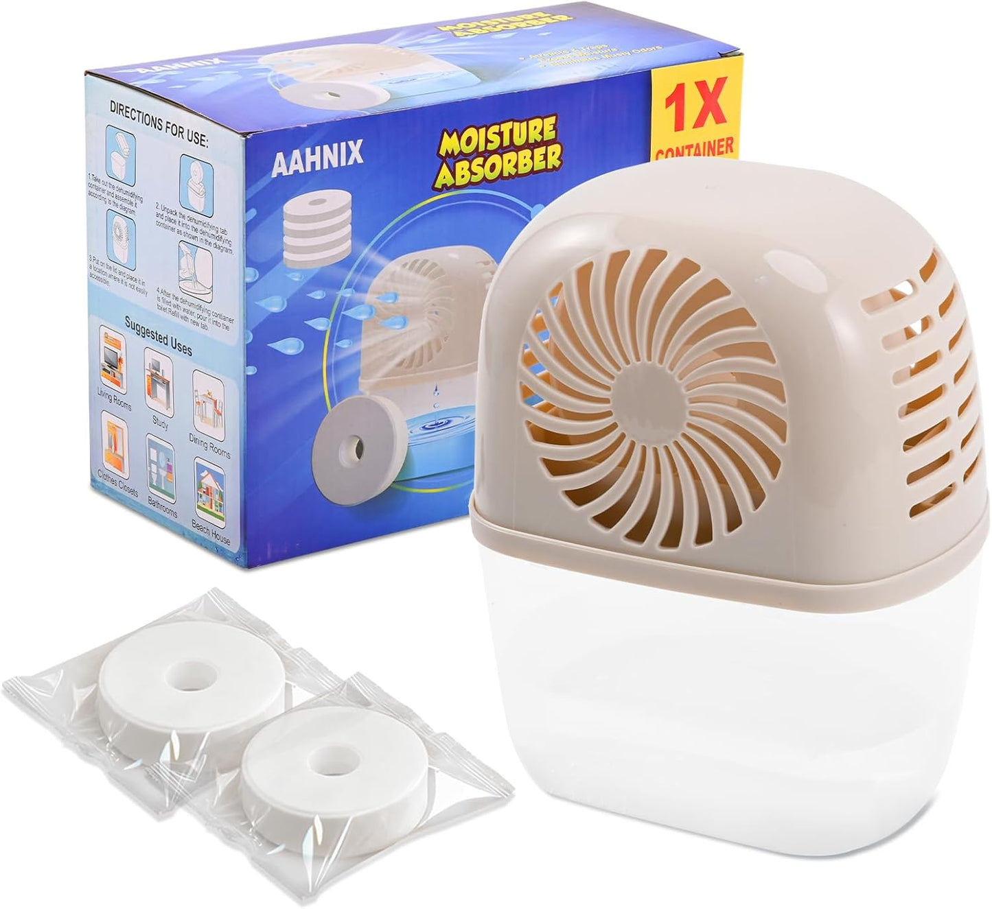 Moisture Absorber with 4 pack Moisture Absorber Refills Tablets, 15.9oz-7"H×5.5"W mini dehumidifier, Bathroom humidity absorber – Prevents Excess Moisture and Fragrance Free