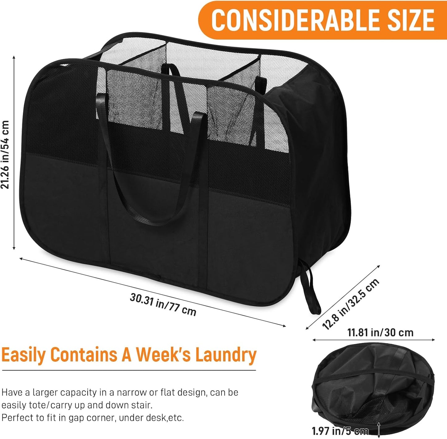 Collapsible Laundry Baskets with 3 Compartment, 150L Tear-proof Pop Up Hamper, Foldable Laundry Basket with Tote Handles, Dirty Clothes Hamper for Laundry, Bedroom, Bathroom, Dorm Grey