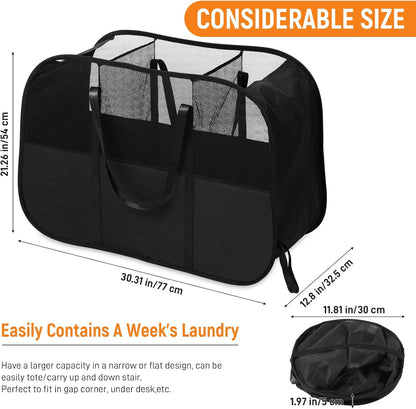 Collapsible Laundry Baskets with 3 Compartment, 150L Tear-proof Pop Up Hamper, Foldable Laundry Basket with Tote Handles, Dirty Clothes Hamper for Laundry, Bedroom, Bathroom, Dorm Grey