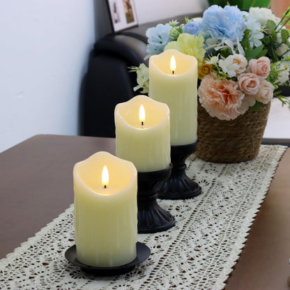 Flameless Candles Battery Operated with Remote Timer, 3D Flame Flickering, Last 500+ Hours Battery Candles, Ivory Real Wax LED Pillar Candle for Wedding Home Christmas Decorations, Set of 3
