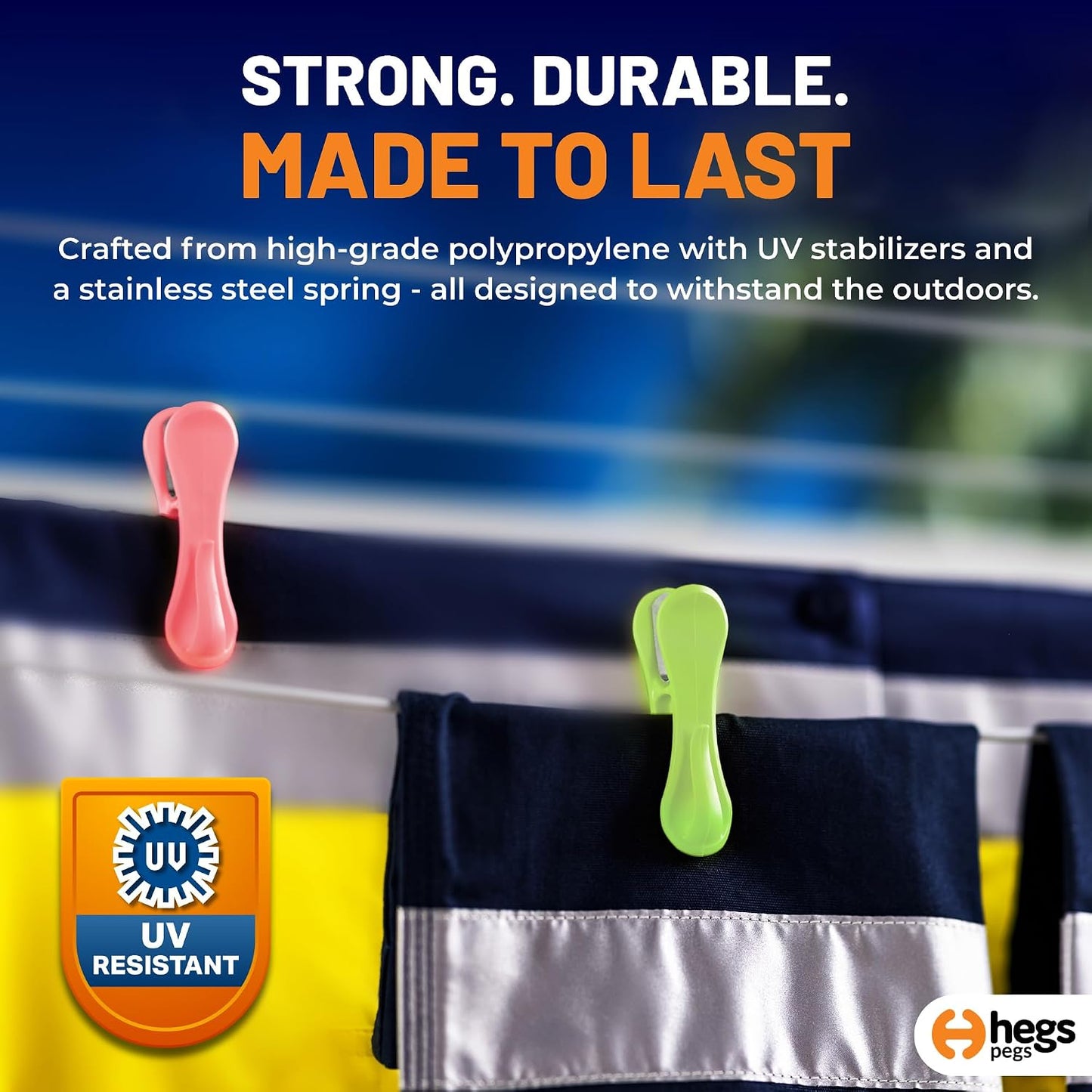 Hegs 24 Pack Multi-Color - The Smartest Heavy Duty Clothespins with Hooks - Hang 3 Garments at Once with Our Tough, Dual Hooks Clothes Pins with Anti-Rust Spring - Durable, Colorful Clothespins