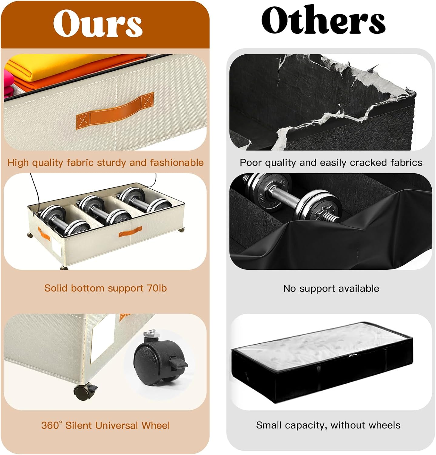 Under Bed Storage with Wheels, Rolling Under Bed Storage Containers with Clear Lid and Handles for Clothes, Shoes, Blankets, Pillows, Toys, Books, Bags (60L, 30.9 x 16.9 x 6.7in, Black, 2 Pack)