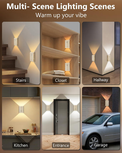 Rechargeable Motion Sensor Wall Sconce Set of 2 – 5000mAh Wireless Battery Operated Wall Light Indoor, 3 Colors Up/Down Lighting Magnetic Night Light with Remote Control for Bedroom, Hallway (Black)