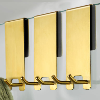 Taozun Shower Door Hooks, Gold Towel Hooks for Bathroom Frameless Glass Door, Shower Squeegee Hooks, 2-Pack, Stainless Steel