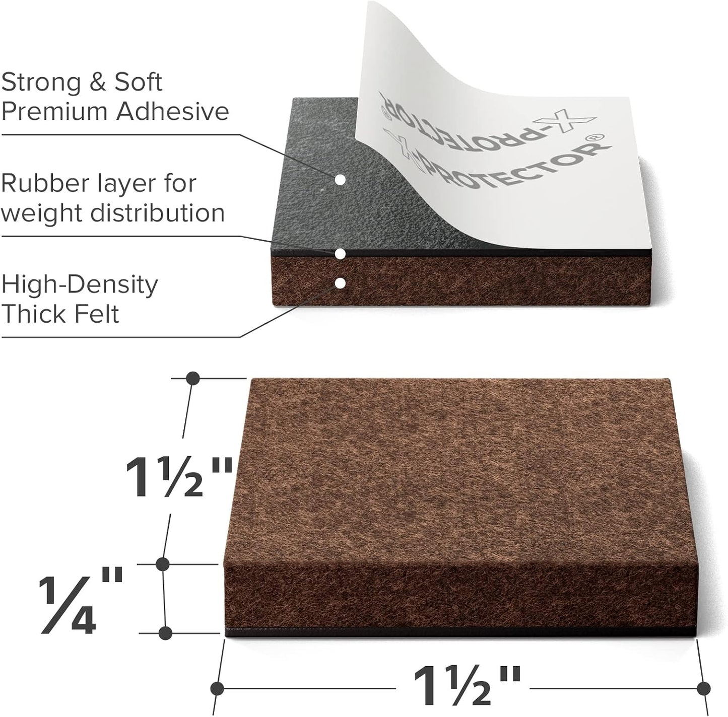 24 Heavy-Duty Felt Furniture Pads 1” 1/4” Thick X-Protector! Square Felt Pads for Furniture Feet - The Best Felt Floor Protectors for Furniture to Prevent Scratches. Protect Your Hard Floor! (Brown)