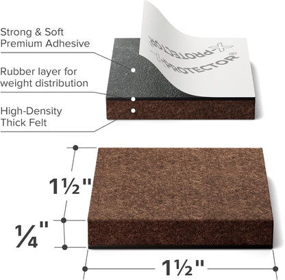 24 Heavy-Duty Felt Furniture Pads 1” 1/4” Thick X-Protector! Square Felt Pads for Furniture Feet - The Best Felt Floor Protectors for Furniture to Prevent Scratches. Protect Your Hard Floor! (Brown)