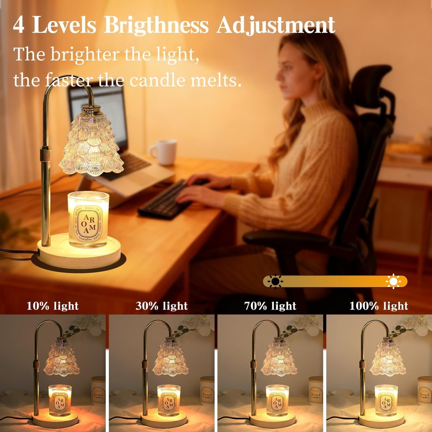 Fragrance Candle Warmer Lamp with 2 Bulbs Electric Candle Warmer with Timer & Dimmer for Home Decor