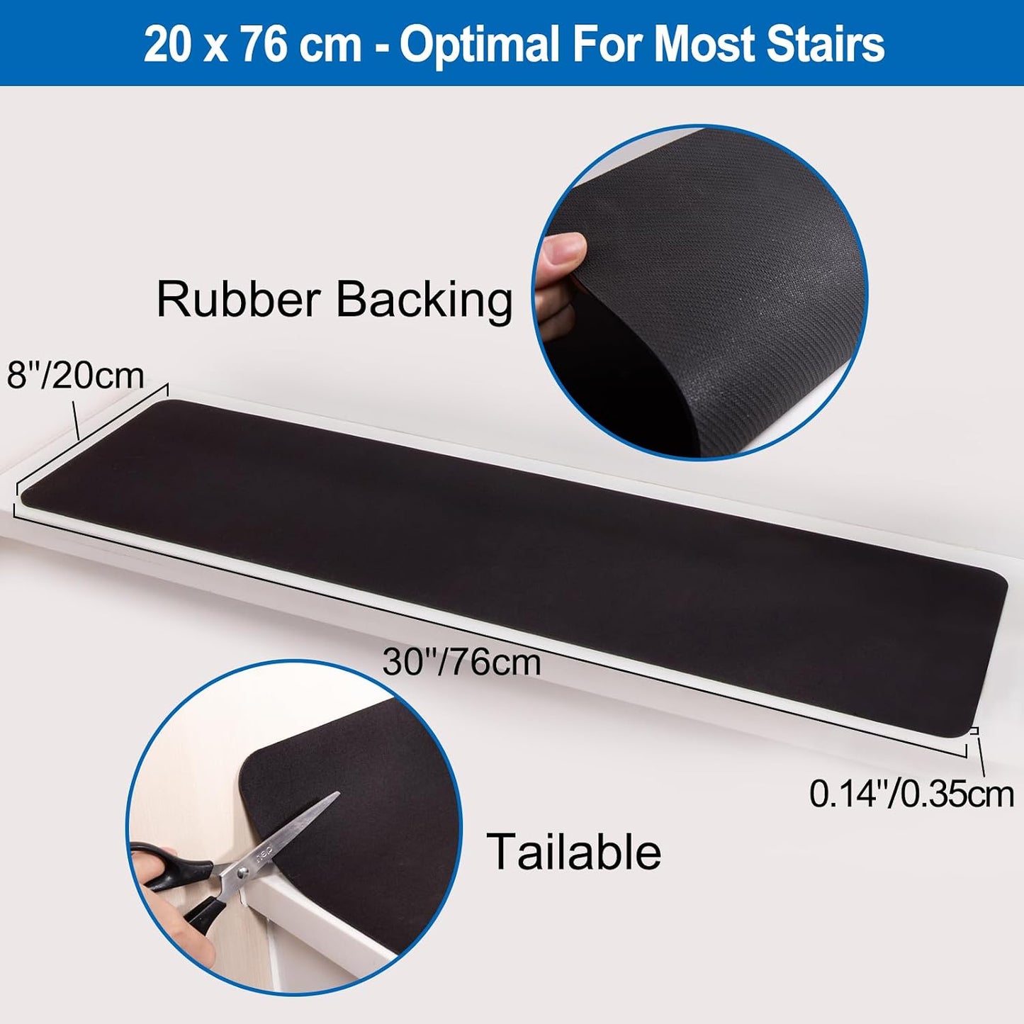 Carpet Stair Treads Non Slip for Wooden Stairs, Rubber Backed Indoor Stair Treads with Tech Fabric Surface, Anti Slip Stair Covers, 30" x 8", Set of 15, Black