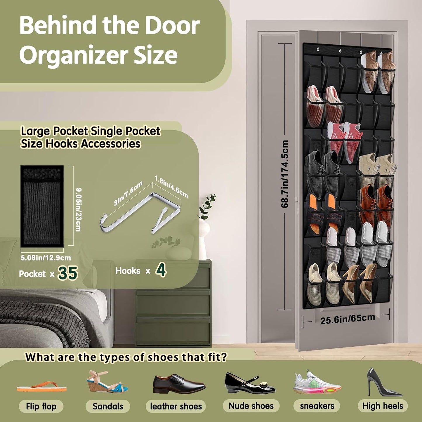 PAULONE 12 Pocket Over the Door Shoe Organizer,Reusable Breathable Large Mesh Bag Men's & Women's Sneaker Organizer,Shoe Organizer for Kids,Hanging Shoe Storage Hanging Bag (White)