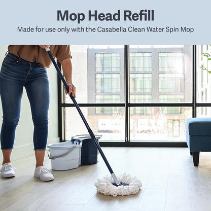 Casabella Spin Mop System with Extra Mop Head Refill - Two-Bucket Design with Splash Guard Built-in Measuring Cup and Scraper Tool with Easy Wring Pedal Spinner, 1.25-Gallon, Blue