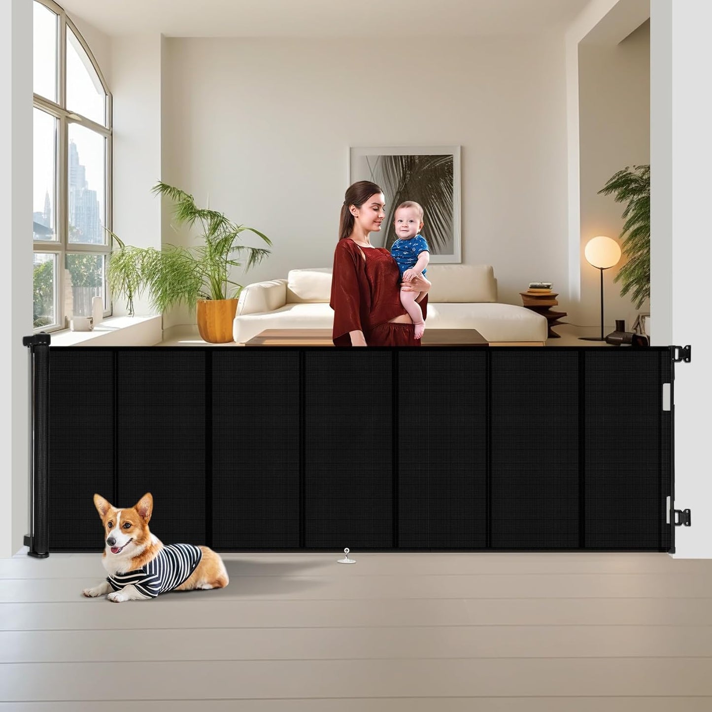 Miumoon 71 inch Retractable Baby Gates 42 inch Tall, Retractable Gate with Reinforced Strip Design to Prevent Crawling Through, 6 FT Retractable Dog Gate for Stairs, Doorways, Hallways, Indoor/Outdoor