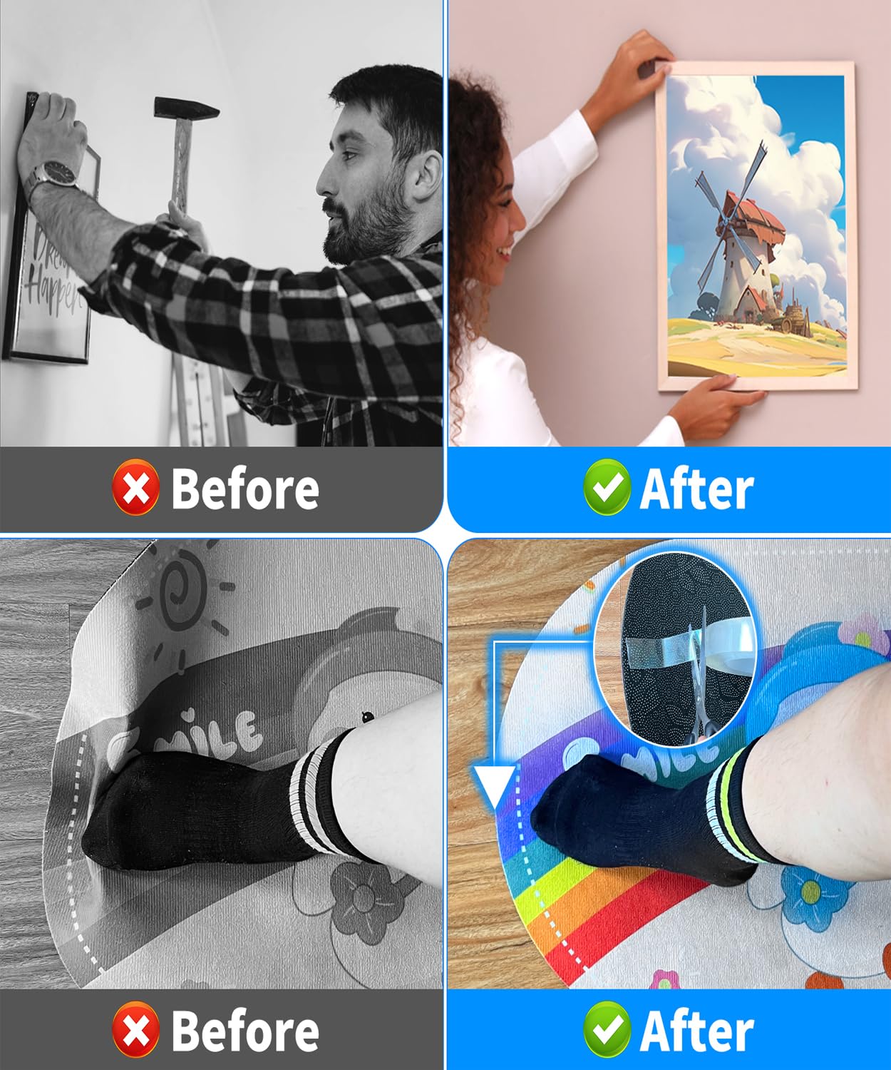 Double Sided Tape Heavy Duty, Nano Tape, Double Sided Mounting Tape, Clear Adhesive Tape for Hanging Picture, Poster, Carpet, Photo Deco, 2 Rolls, 16.5 Feet Per Roll