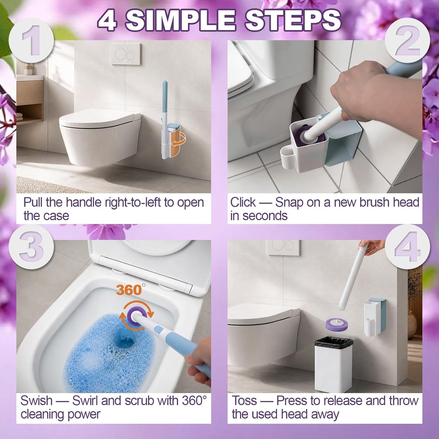 RV Toilet Brush, RV Accessories, Wall Mount Toilet Brush, 64 Toilet Refills | Hands Free Toilet Brush, One-Button Release, RV Toilet Brush and Holder Set, Compact Design, Camper Bathroom Accessories