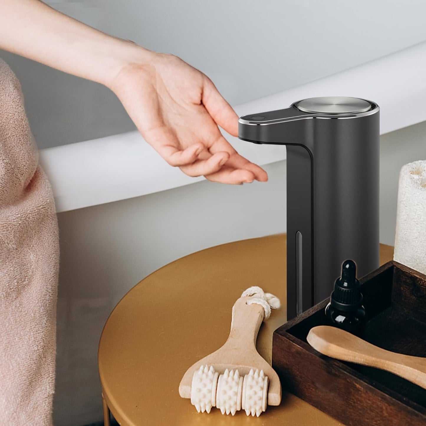 EKO Aroma 9 fl oz Automatic Liquid Soap Dispenser, Rechargeable & Water-Resistant Soap Dispenser for Kitchen and Bathroom with Adjustable Volume Control (Matte Black Steel)
