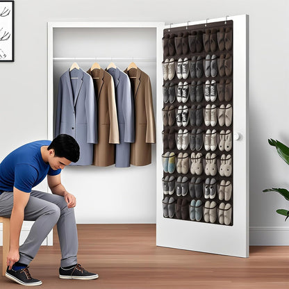40 Large Mesh Pocket Over the Door Shoe Organizer,Hanging Shoe Rack for Door,Hualleko Shoes Organizer Hanger with Large Capacity, Shoes Storage Holder Sturdy Non-woven Fabric - Stores 20 Pairs (White)