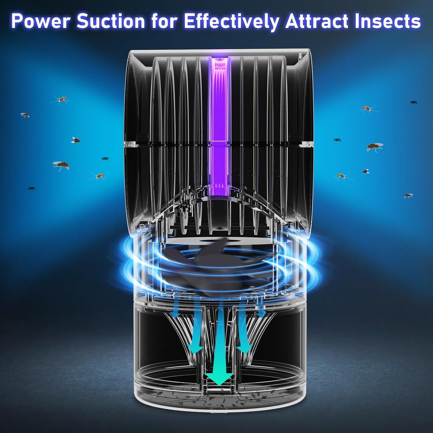 Fly Trap Indoor,Blue Gnat Traps House Indoor,Indoor Insect Trap with Timer | Fruit Fly Trap Indoors Suctions & Captures, 6/12Hr Timer, Kid & Pet Friendly, Low Noise, 10 Refills