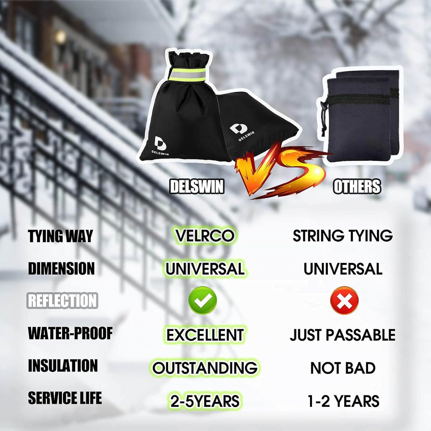 DELSWIN Outdoor Faucet Cover for Winter, 5P 8.7"x7" Hose Bib Insulation, Outside Waterproof Spigot Protection, Bigger and Thicker Frost Freeze Insulated Cover