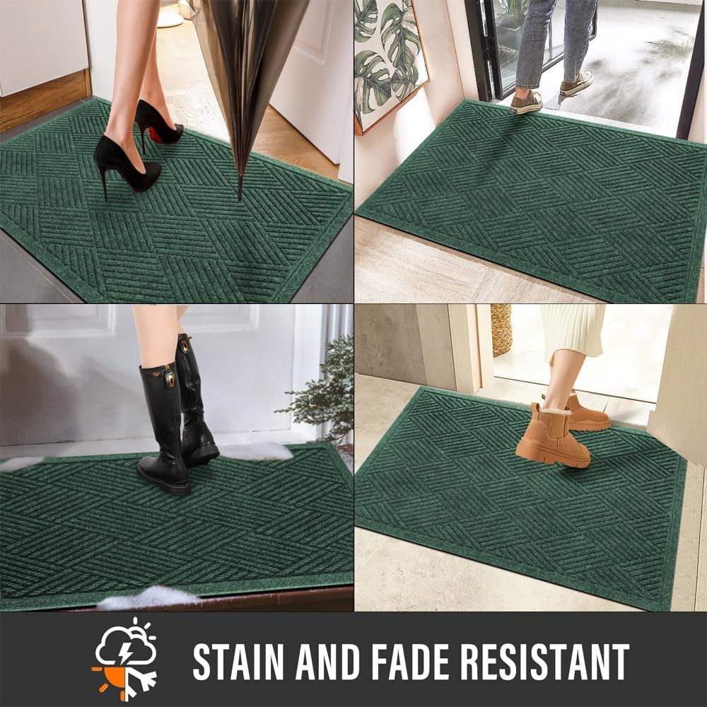 HIYARD Sturdy Front Door Mat, Absorbent Muddy Dirt Resist Welcome Door Mats Outdoor Indoor, Stain and Fade Resistant, Non-Slip Rubber Backing Low Profile Doormat for Entryway, 30×17, Beige