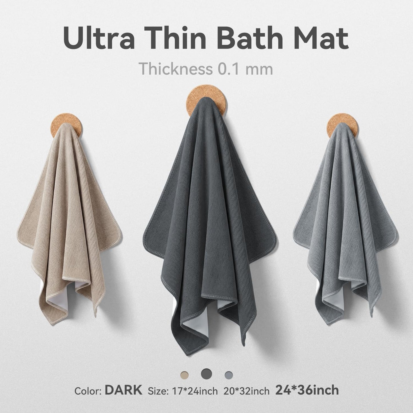 MontVoo Ultra Thin Bath Mat, Super Absorbent Bathroom Mat, Quick Drying Bath Rugs for Bathroom, Machine Washable Non-Slip Bathroom Rug Front of Bathtub, RV, Shower Room, Sink, (17x24, Grey, 1Pack)