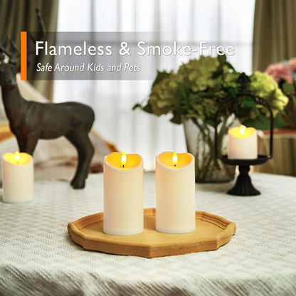 Homemory Dripping Wax Flameless Candles, Battery Operated Candles with Remote Control and Timers, LED Pillar Candles, Electric Fake Candles, 3" x 6", Set of 2