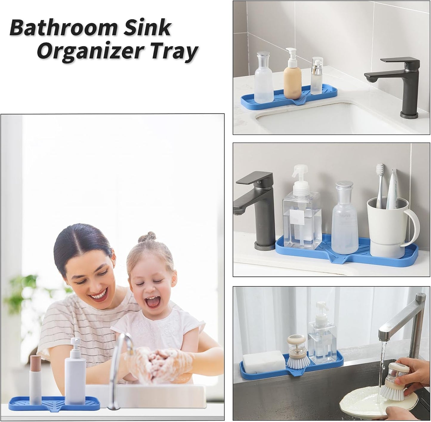 MicoYang Silicone Bathroom Soap Dishes with Drain Spout-Bathroom and Kitchen Sink Organizer,Sponge Holder,Dish Soap Tray,Perfect for Dispenser,Scrubber,Bottle,Cup on Sink or Counter-Coffee 4.9"×3.2"