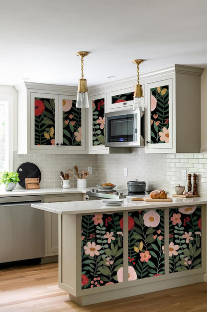 HAOKHOME Floral Peel and Stick Wallpaper Boho Vintage Wall Paper Removable for Bathroom Nursery Beige/Pink/Red Contact Paper 17.3in x 9.8ft