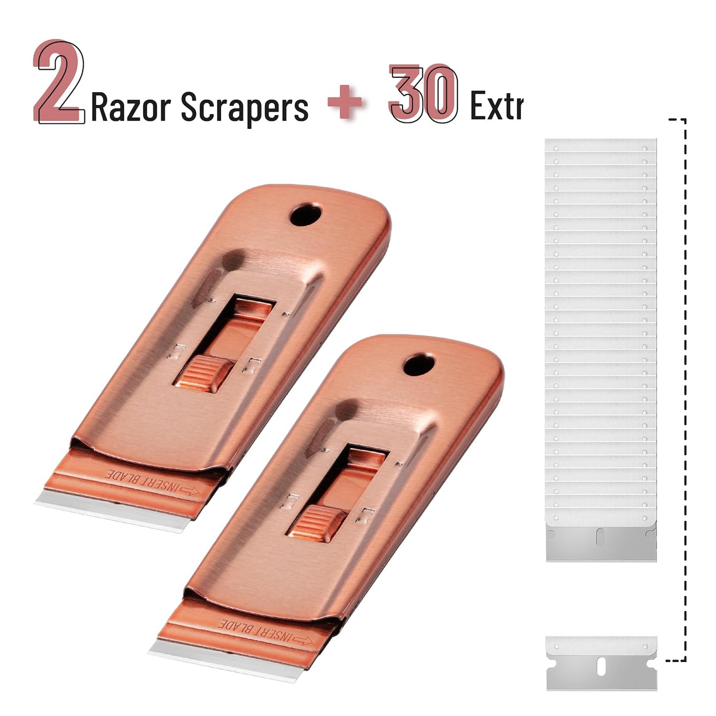 Bates- Metal Razor Blade Scraper, 2 Pack, 30 Extra Blades, Scraper for Cleaning, Glass Scraper, Razor Blade Scraper Tool, Razor Scraper Tool, Scraper Blades, Window Scraper with Razor Blade