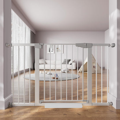 Cumbor 29.7-48" Baby Gate for Stairs, Mom's Choice Awards Winner-Dog Gate for Doorways, Auto Close Safety Pet Gate for Dogs Indoor, Easy Install Pressure Mounted Child Gate with Walk Thru Door, Brown
