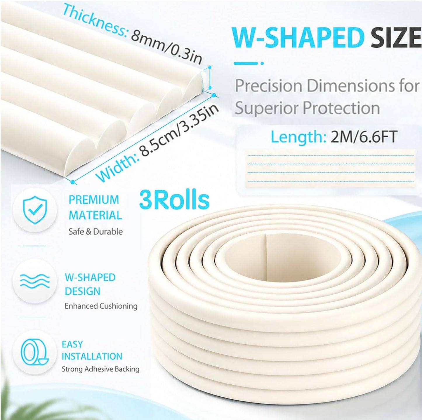 ZOMPAGO Baby Edge Protector Roll (6.56FT) & 8 Corner Guards - White Foam Furniture Corner Protectors - Baby Proof Corners and Edges for Table, Wall, Bed Frame - Baby Proofing Safety Bumpers