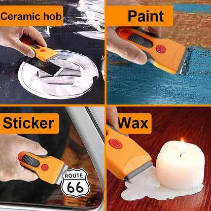 Razor Blade Scraper Tool for Cleaning with 15 Pcs Extra Blades, Multi-Surface Non-Scratch Scraping for Glass Top Stove, Cooktop, Oven & Car Windows, Lifts Burnt Food, Sticky Residue & Labels