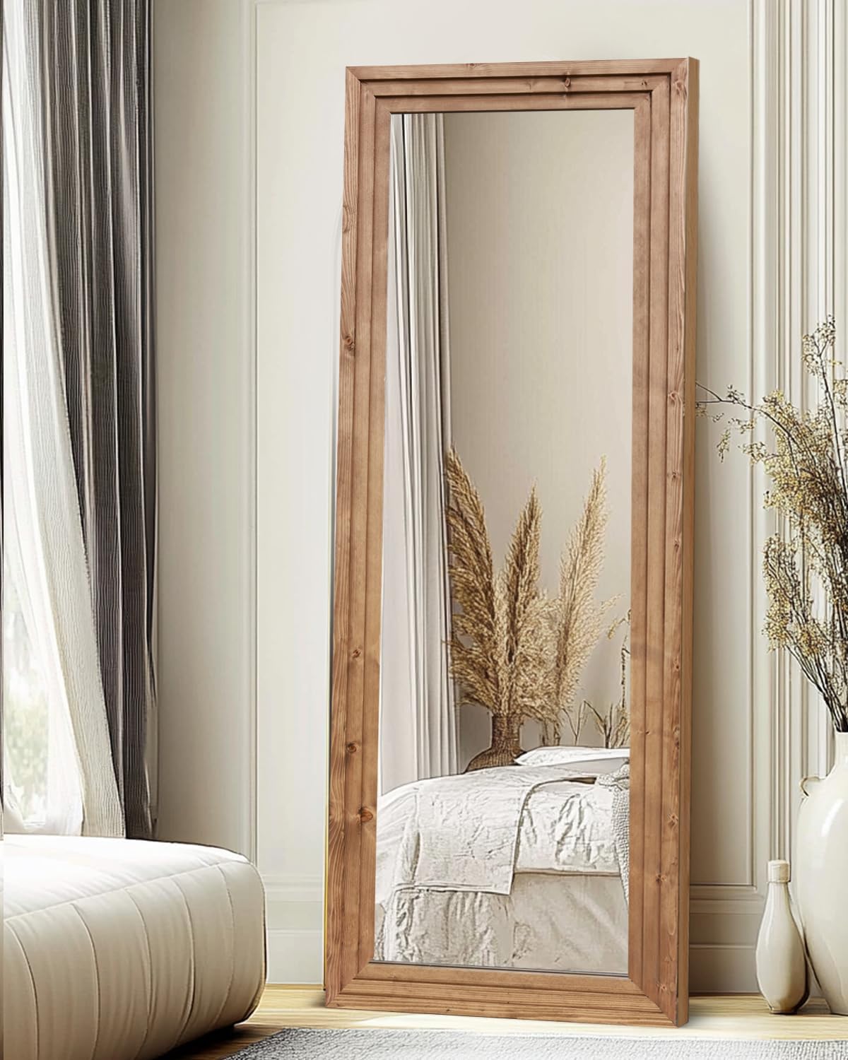 Full Length Mirror 65"x22" with Stand Solid Wood Frame Floor Large Mirror for Living Room, Bedroom Hanging Standing or Leaning Wall-Mounted, New Black