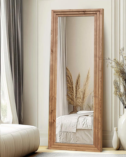 Full Length Mirror 65"x22" with Stand Solid Wood Frame Floor Large Mirror for Living Room, Bedroom Hanging Standing or Leaning Wall-Mounted, New Black