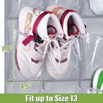 MISSLO 35 Clear Large Pockets Over The Door Shoe Organizer Sturdy Oxford Fabric Hanging Shoe Rack Closet Shoe Holder Hanger, White