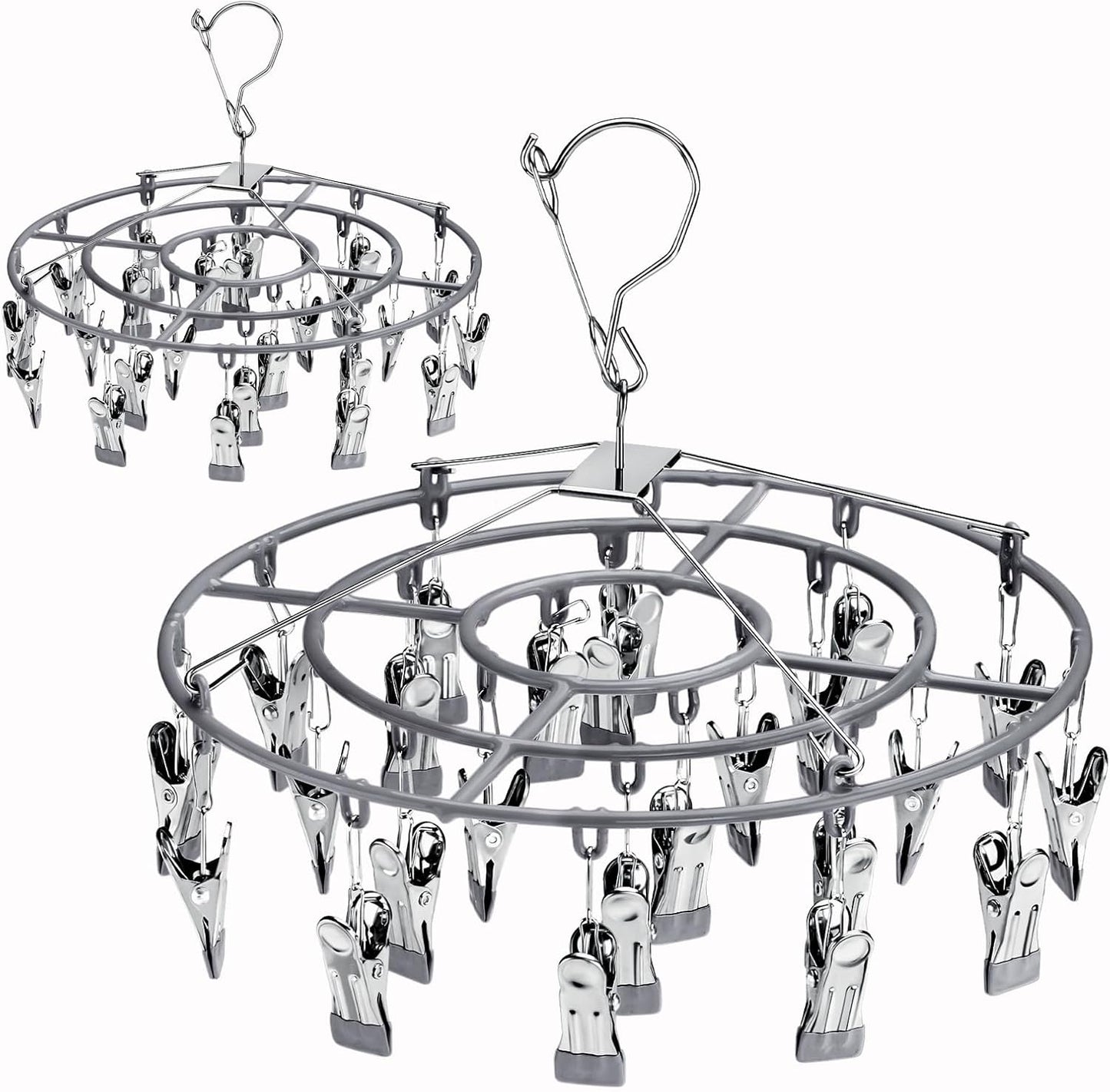 PHYDELU Drying Rack Clothing with 20 Clips，Sock Hanger for Drying，Hanging Clothes Dryer Underwear Hangers Racks Laundry Herb Socks Panty Wet Bra Lingerie Baby Delicates Foldable Small Indoor Metal