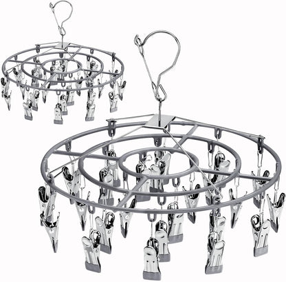 PHYDELU Drying Rack Clothing with 20 Clips，Sock Hanger for Drying，Hanging Clothes Dryer Underwear Hangers Racks Laundry Herb Socks Panty Wet Bra Lingerie Baby Delicates Foldable Small Indoor Metal