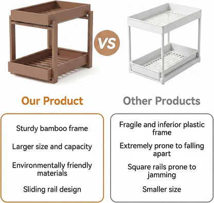 Bamboo Under Sink Organizer Adjustable Height 2 Tier Bathroom Organizer Pull Out Cabinet Storage Kitchen Heave Duty Wood Slide Ou Shelf for Kitchen Bathroom (Black, 2 Packs) (Black, 2 Pack)