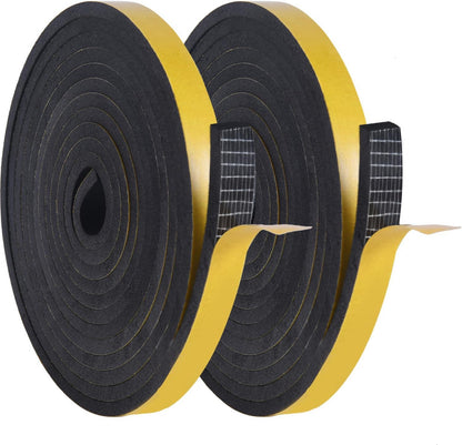 YoleShy Window Air Conditioner Foam Tape 2 Pcs 2 Inch Wide x 1 Inch Thick Weather Stripping Door Seal Strip for Insulation, Weatherstrip, Gap Blocker, Total 13 Feet Long(6.5ft x 2 Rolls), Black
