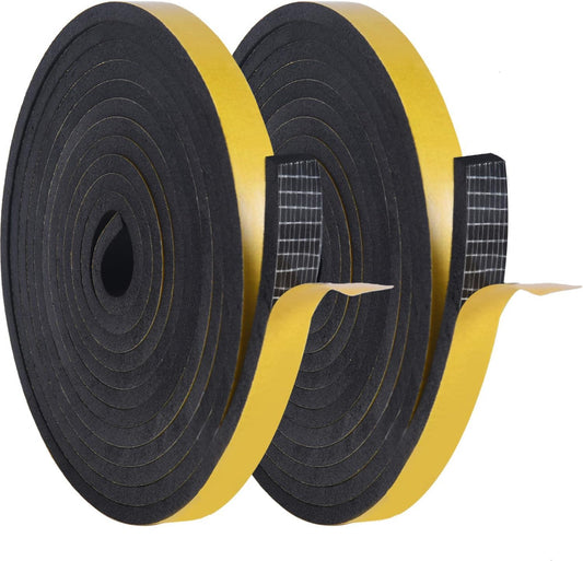 YoleShy Window Air Conditioner Foam Tape 2 Pcs 2 Inch Wide x 1 Inch Thick Weather Stripping Door Seal Strip for Insulation, Weatherstrip, Gap Blocker, Total 13 Feet Long(6.5ft x 2 Rolls), Black